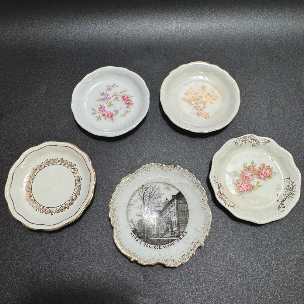 Vintage Butter Pats Lot of 5 Mismatched Porcelain Floral Gold Gilt Antique